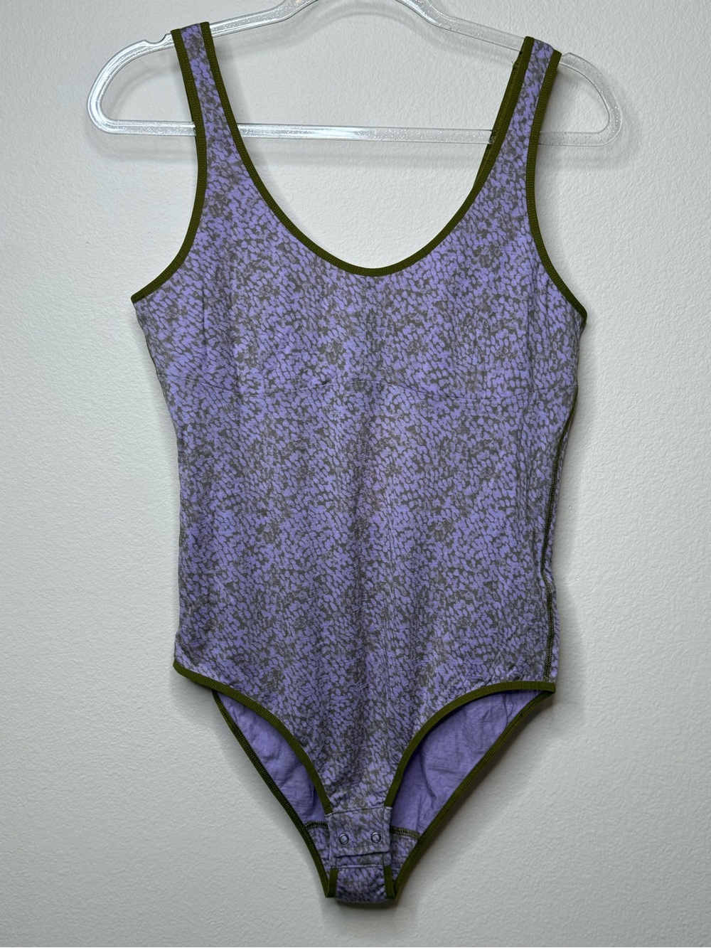 NWT Icebreaker Purple Patterned Bodysuit with Olive Trim
